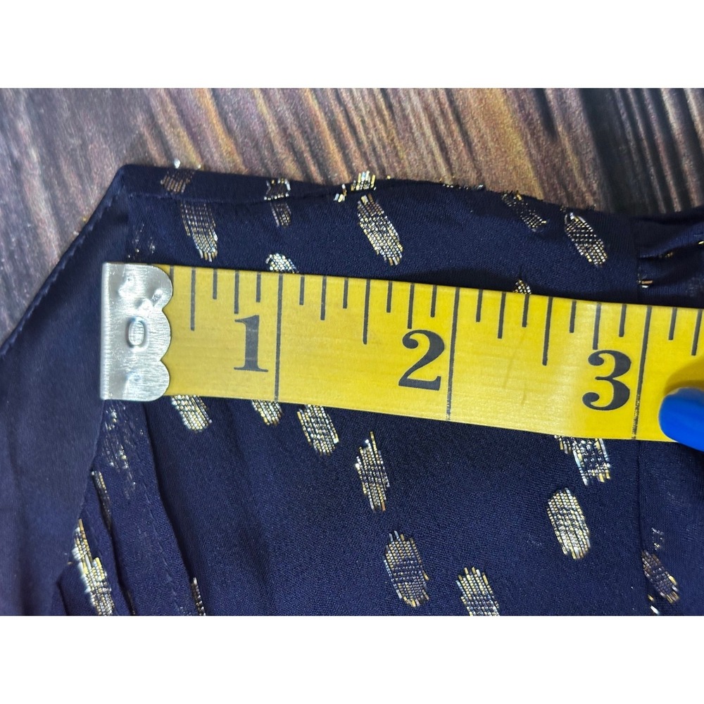 Lilly Pulitzer Cleme Dress Womens 8 Navy Silk Gold Metallic Foil Balloon Sleeve - Picture 10 of 15